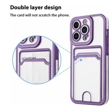 撞色邊框手機殼帶卡槽相容於iPhone15/15Plus/15Pro/15Promax - 紫色 - 查看 7