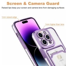 撞色邊框手機殼帶卡槽相容於iPhone15/15Plus/15Pro/15Promax - 紫色 - 查看 5