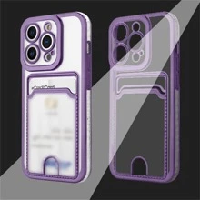 撞色邊框手機殼帶卡槽相容於iPhone15/15Plus/15Pro/15Promax - 紫色 - 查看 3