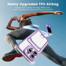 撞色邊框手機殼帶卡槽相容於iPhone15/15Plus/15Pro/15Promax - 紫色 - 查看 6