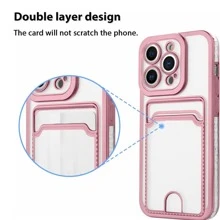 粉色撞色边框手机壳,带卡槽,兼容 15/15Pro/15Plus/15Pro Max,国际版,非国内版 - 粉色 - 查看 5