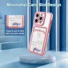 粉色撞色边框手机壳,带卡槽,兼容 15/15Pro/15Plus/15Pro Max,国际版,非国内版 - 粉色 - 查看 3