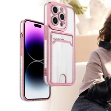 粉色撞色边框手机壳,带卡槽,兼容 15/15Pro/15Plus/15Pro Max,国际版,非国内版 - 粉色 - 查看 8