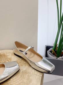 French Style Mary Jane Shoes Women Flat Vintage Square Toe Low Vamp Single Strap Fairy Large Size Shoes Us 9-11 - Silver - View 2