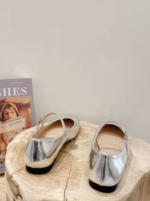 French Style Mary Jane Shoes Women Flat Vintage Square Toe Low Vamp Single Strap Fairy Large Size Shoes Us 9-11 - Silver - View 3
