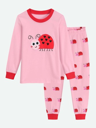 Girls' Ladybug Embroidered Cartoon Home Clothing