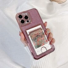 Pink Card Holder Phone Case With Slot, Bling Decal, Electroplated Transparent Angel Eye Pupil, Ultra-Thin Shockproof Phone Case Compatible With Iphone 16 Pro/16 Pro Max/16 Plus/16/15 Pro/15 Pro Max/15 Plus/15/14 Pro/14 Pro Max/14 Plus/14/13 Pro/13 Pro Max/13/12 Pro/12 Pro Max/12/11 Pro Max/11/11 Pro And Galaxy S24 Ultra/S24 Plus/S24/S23 Ultra/S23 Plus/S23/S22 Ultra/S22 Plus/S22 - Pink - View 6