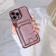 Pink Card Holder Phone Case With Slot, Bling Decal, Electroplated Transparent Angel Eye Pupil, Ultra-Thin Shockproof Phone Case Compatible With Iphone 16 Pro/16 Pro Max/16 Plus/16/15 Pro/15 Pro Max/15 Plus/15/14 Pro/14 Pro Max/14 Plus/14/13 Pro/13 Pro Max/13/12 Pro/12 Pro Max/12/11 Pro Max/11/11 Pro And Galaxy S24 Ultra/S24 Plus/S24/S23 Ultra/S23 Plus/S23/S22 Ultra/S22 Plus/S22 - Pink - View 4