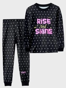 Tween女孩獨角獸&月亮印花緊身睡衣套裝,家居服 - 黑色 - 查看 5