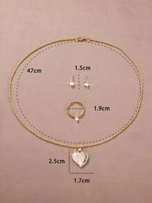 4 Piezas/set Juego De Joyas En Forma De Letra Y Corazón Para Mujeres, Regalo Para Novia - Dorado - Ver 4