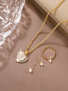 4 Piezas/set Juego De Joyas En Forma De Letra Y Corazón Para Mujeres, Regalo Para Novia - Dorado - Ver 2