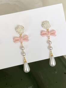 1pair Faux Pearl Tassel Flower Earrings With Unique Design And Style - Multicolor - View 3