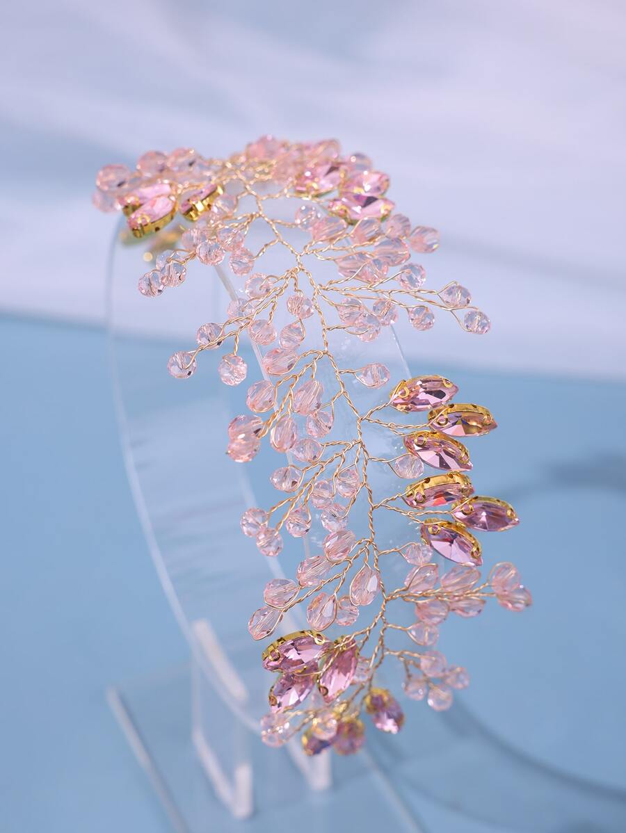 1 pezzo Fascia per capelli con cristalli multicolore, accessorio per capelli da festa, tiara regale, accessori per San Valentino, accessori per capelli da matrimonio - Rosa - Visualizzare 1