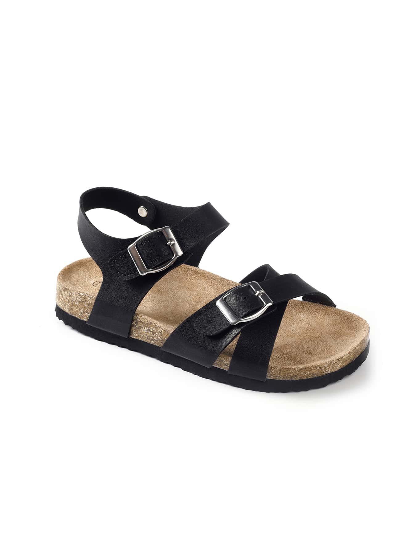 Trary Girls Sandals With Adjustable Buckle Strap,  Footbed Sandals For Little Kids - 黑色 - 查看 1