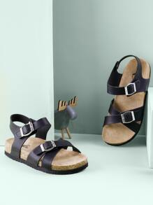Trary Girls Sandals With Adjustable Buckle Strap,  Footbed Sandals For Little Kids - 黑色 - 查看 2