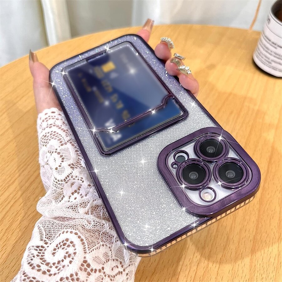 透明電鍍卡槽手機殼帶閃光紙，相容於 iPhone 15/15Pro/15Plus/15Promax