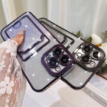 透明電鍍卡槽手機殼帶閃光紙，相容於 iPhone 15/15Pro/15Plus/15Promax - 紫色 - 查看 7