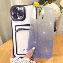 透明電鍍卡槽手機殼帶閃光紙，相容於 iPhone 15/15Pro/15Plus/15Promax - 紫色 - 查看 3