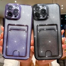 透明電鍍卡槽手機殼帶閃光紙，相容於 iPhone 15/15Pro/15Plus/15Promax - 紫色 - 查看 8