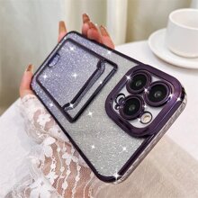 透明電鍍卡槽手機殼帶閃光紙，相容於 iPhone 15/15Pro/15Plus/15Promax - 紫色 - 查看 4