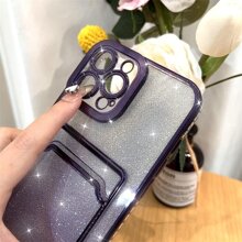 透明電鍍卡槽手機殼帶閃光紙，相容於 iPhone 15/15Pro/15Plus/15Promax - 紫色 - 查看 6