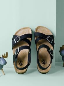 Trary Girls Sandals With Adjustable Buckle Strap,  Footbed Sandals For Little Kids - 黑色 - 查看 3