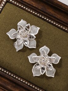 2入組雙層銅網織花邊,適用於頭飾、鞋履、胸針、中式宮廷風格髮飾 - 銀色 - 查看 1