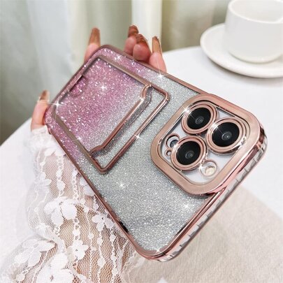 粉色电镀卡夹带渐变水钻贴纸，电镀透明天使眼框架防震手机壳兼容 Apple 17 Pro/17 Pro Max/17 Air/17/16 Pro/16 Pro Max/16 Plus/16/15 Pro/15 Pro Max/15 Plus/15/14 Pro/14 Pro Max/14 Plus/14/13 Pro/13 Pro Max/13/12 Pro/12 Pro Max/12/11 Pro Max/11/11 Pro 和 Galaxy S24 Ultra/S24 Plus/S24/S23 Ultra/S23 Plus/S23/S22 Ultra/S22 Plus/S22 防水防摔防刮