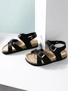 Trary Girls Sandals With Adjustable Buckle Strap,  Footbed Sandals For Little Kids - 黑色 - 查看 5