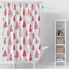 1 件圣诞树图案浴帘，防水防霉浴帘，圣诞主题浴室装饰，现代奢华浴帘，180 X 180 厘米，含 12 个挂钩 - 紅白色 - 查看 7