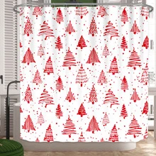 1 件圣诞树图案浴帘，防水防霉浴帘，圣诞主题浴室装饰，现代奢华浴帘，180 X 180 厘米，含 12 个挂钩 - 紅白色 - 查看 5