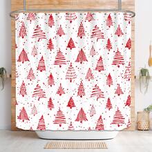 1 件圣诞树图案浴帘，防水防霉浴帘，圣诞主题浴室装饰，现代奢华浴帘，180 X 180 厘米，含 12 个挂钩 - 紅白色 - 查看 10