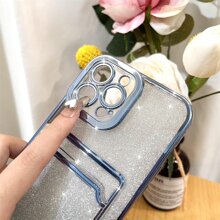 Clear Electroplated Card Slot Phone Case With Glitter Paper Compatible With iPhone 15/15Pro/15Plus/15Promax - Blue - View 5