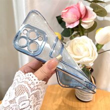 Clear Electroplated Card Slot Phone Case With Glitter Paper Compatible With iPhone 15/15Pro/15Plus/15Promax - Blue - View 4