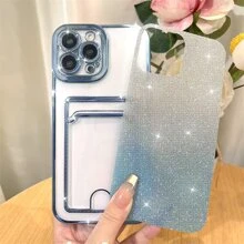 Clear Electroplated Card Slot Phone Case With Glitter Paper Compatible With iPhone 15/15Pro/15Plus/15Promax - Blue - View 3