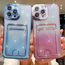 Clear Electroplated Card Slot Phone Case With Glitter Paper Compatible With iPhone 15/15Pro/15Plus/15Promax - Blue - View 6