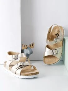 Trary Girls Sandals With Adjustable Buckle Strap,  Footbed Sandals For Little Kids - 金色 - 查看 2