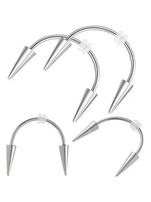 2 Miếng Thép không gỉ Conical Labret Nhẫn môi - Bạc - Xem 6