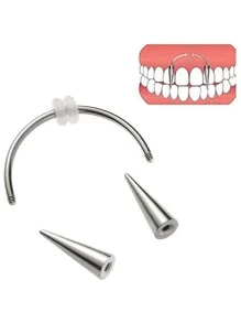 2 Miếng Thép không gỉ Conical Labret Nhẫn môi - Bạc - Xem 5