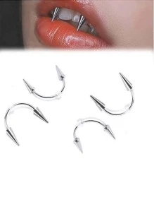 2 Miếng Thép không gỉ Conical Labret Nhẫn môi - Bạc - Xem 2