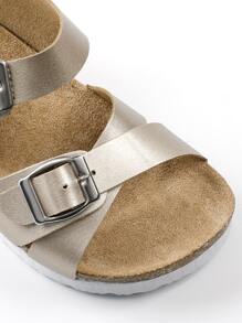 Trary Girls Sandals With Adjustable Buckle Strap,  Footbed Sandals For Little Kids - 金色 - 查看 4