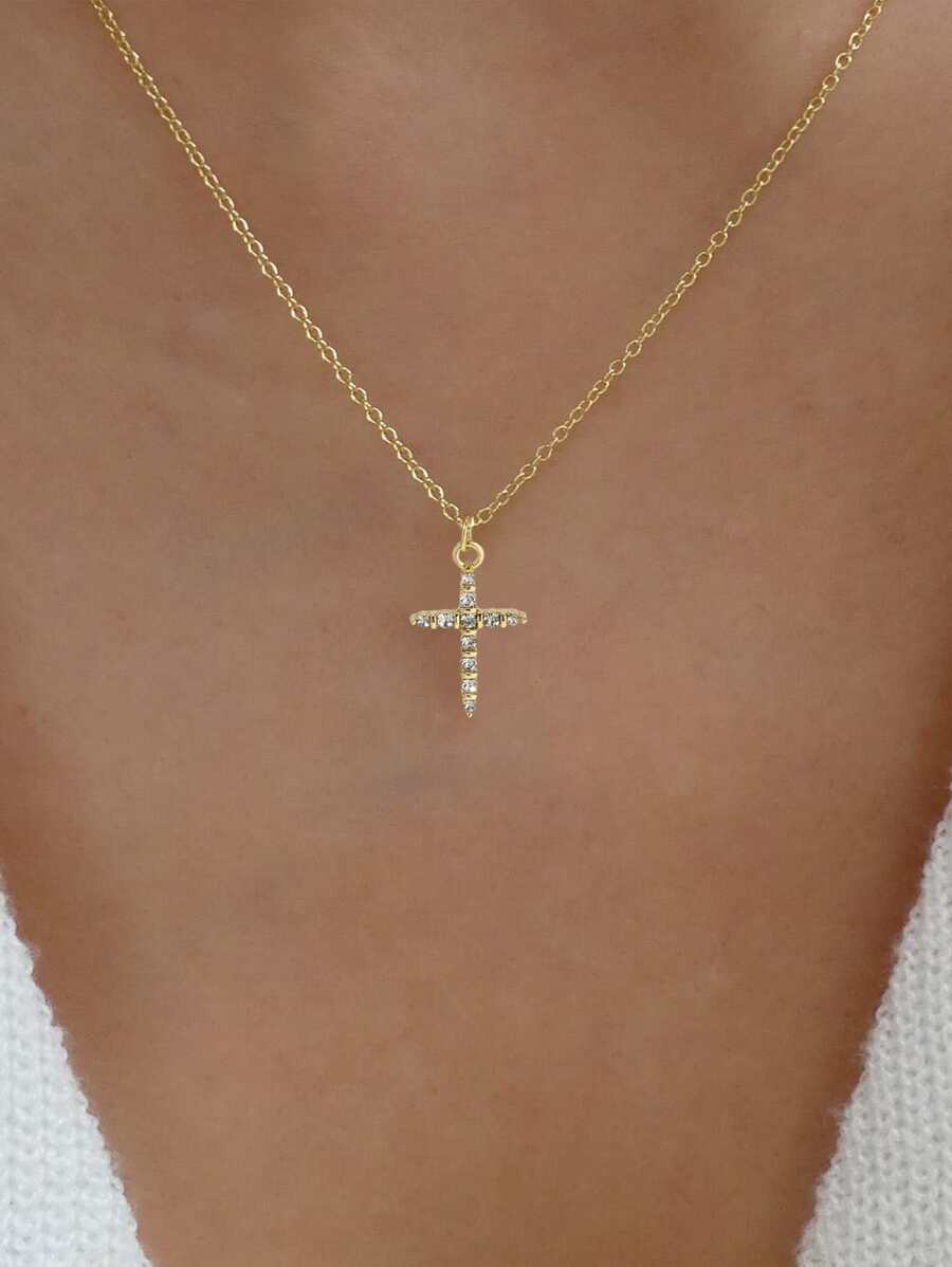 1 Miếng Đúng mốt Mặt dây chuyền chữ thập Dây chuyền Với Pha lê Đồ trang trí - Vàng - Xem 1