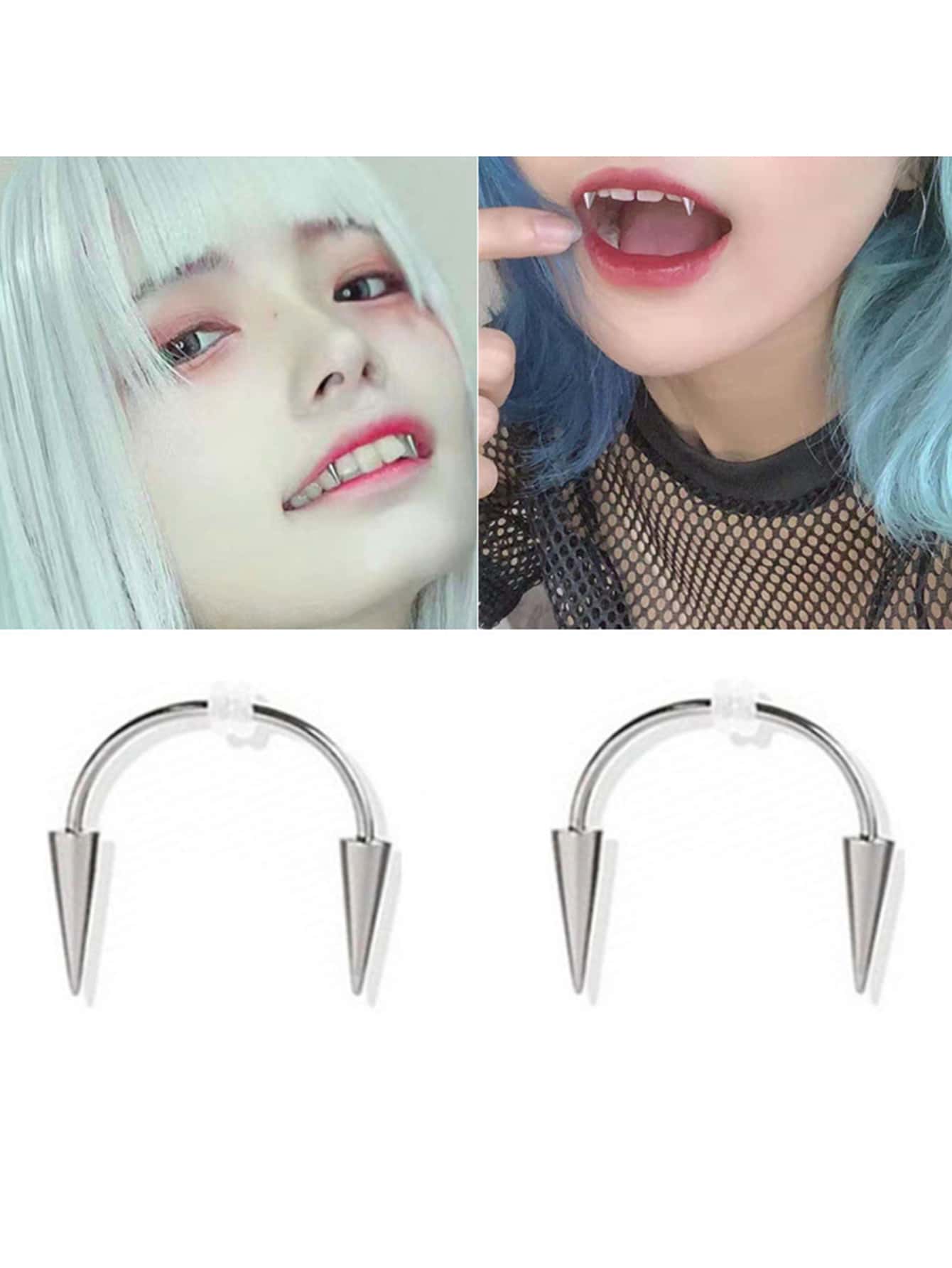 2 Miếng Thép không gỉ Conical Labret Nhẫn môi - Bạc - Xem 1