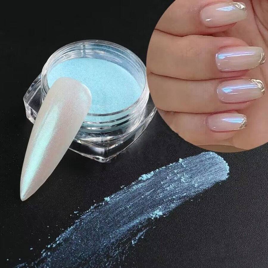 白色镀铬仿珍珠指甲粉闪光婚礼新娘指甲设计极光摩擦灰尘镜子 DIY 指甲饰品指甲宝石指甲用品