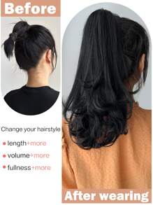 Chân Phần mở rộng tóc đuôi ngựa Tóc Dài Đen Xoăn Tự nhiên 14-inch Chống nóng Chất xơ Sợi tổng hợp Nối tóc - màu đen - Xem 3