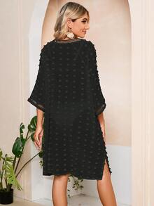 Women Swimsuit Cover Ups Sheer Bathing Suit Cover Ups Dress V Neck Chiffon Pom Pom Beach Cover Up Black - Black - View 2