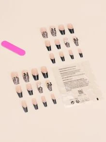 24 件套可重复使用蝴蝶图案指甲贴，中长款黑色，批发按压式指甲 - 彩色 - 查看 4