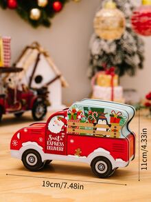 聖誕節主題馬口鐵汽車形狀糖果盒帶蓋節日裝飾,1 件