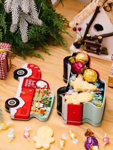 聖誕節主題馬口鐵汽車形狀糖果盒帶蓋節日裝飾,1 件