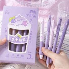 5入組/包可愛中性筆,紫色系列 - 紫色 - 查看 1